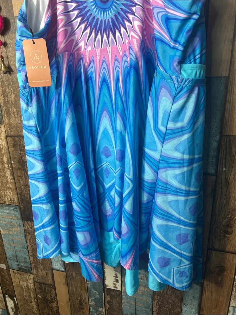 Arolina Blue & Pink Swirl One-Piece Swimdress with biker shorts